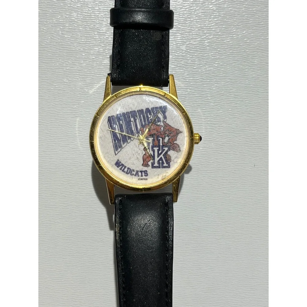 Vintage Kentucky Wildcats Jontra Watch Gold Tone Black Leather Strap NCAA UK